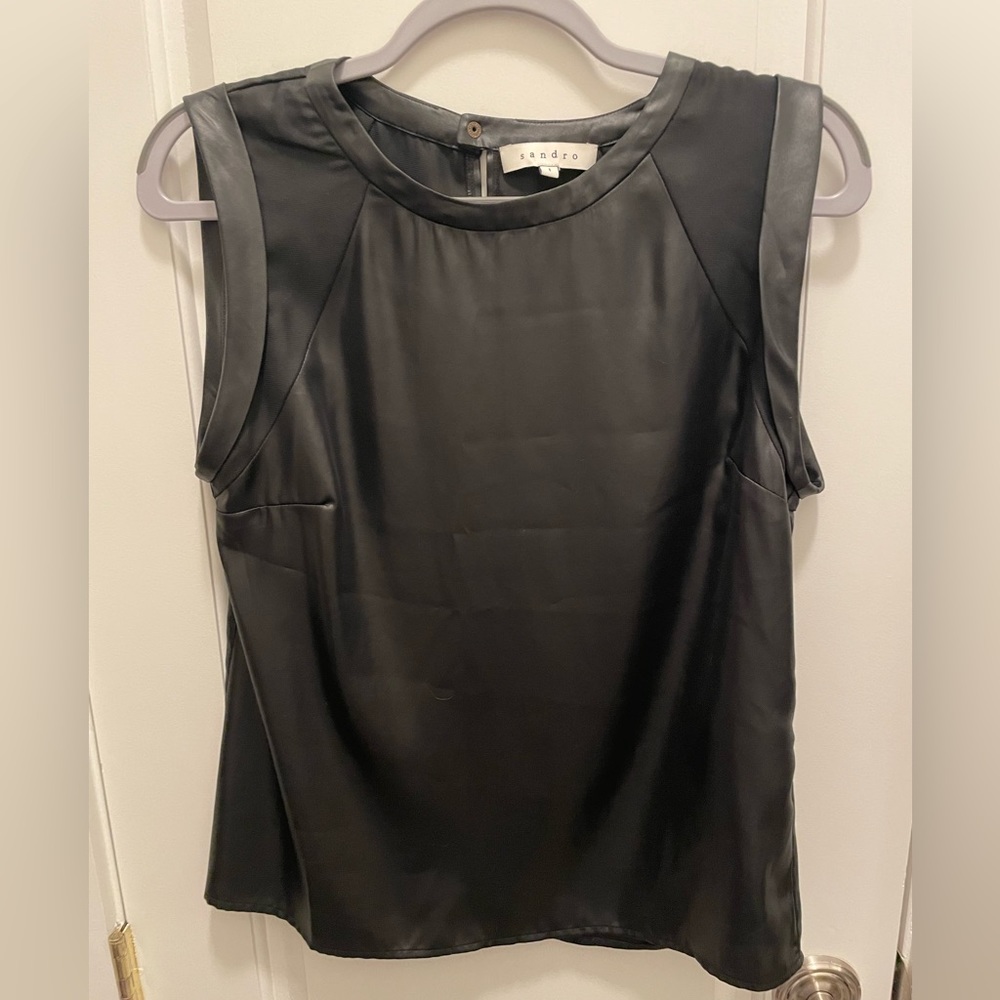 Gorgeous Sandro Black Satin/Silky Short Sleeve Top/Blouse